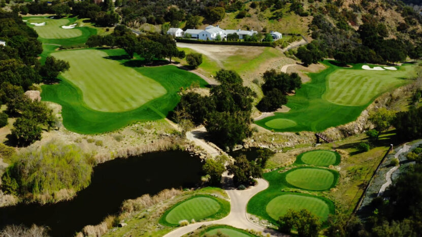 A golf course photographed with a drone